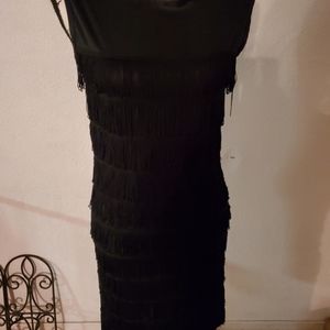 Dress-Black, fringe, Stretchy
